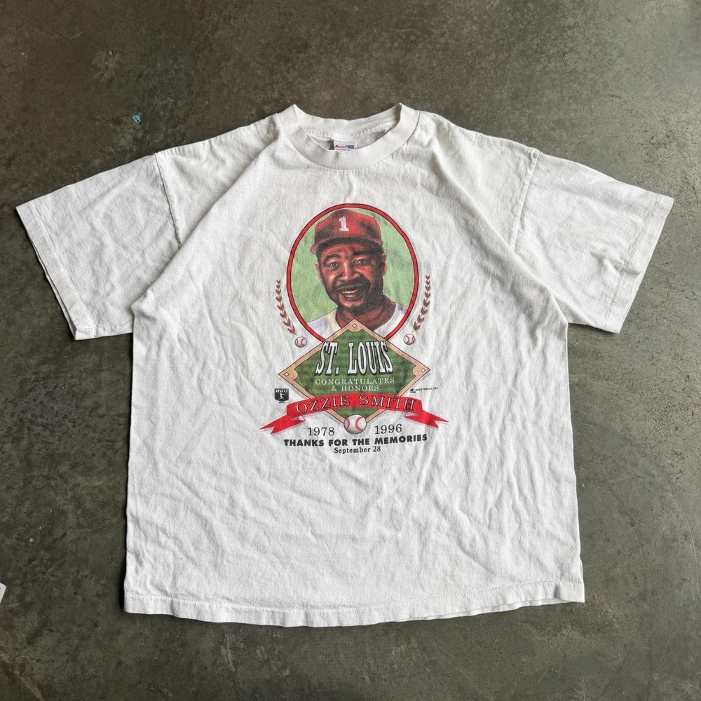 Vintage 90s Ozzie Smith Retirement Tee Shirt Graphic Double Sided Mens XL 23x27